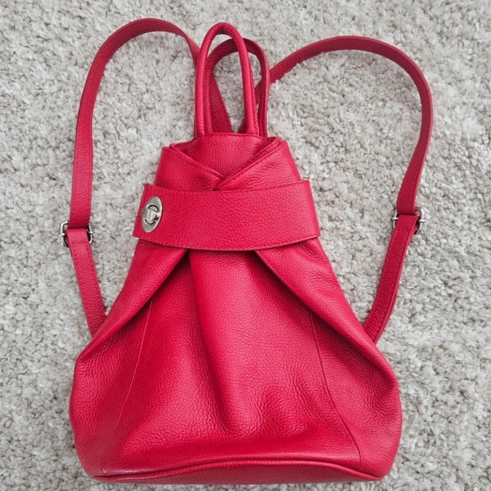 Adorable Red Leather Backpack Purse